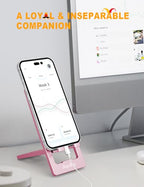 Aoviho Phone Stand for Desk, Ultra-Thin Foldable Aluminum Phone Holder, Portable Travel & Office Cell Phone Stand Compatible with iPhone 17 16 15 14 13 12 Pro Max, Fits 3.7"-7" Devices, Pink - color: Pink