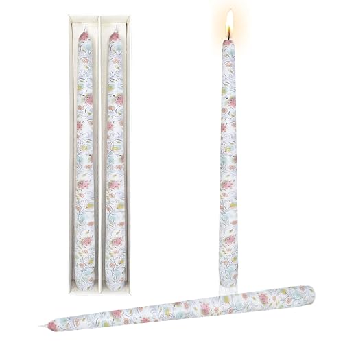 10 Inch Taper Candles Print Candlesticks Handmade Unscented 2 Pack Tapered Candles Smokeless Candle Sticks for Wedding Yoga Easter Party(Paisley) - color: White Pink Flower