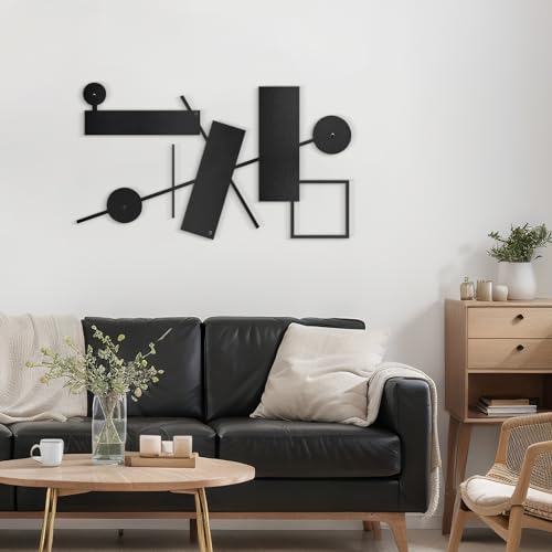 SIGNLEADER Metal Wall Decor Rectangles Abstract Picasso Minimalist Modern Luxury Wall Sculpture Hangings 3D Statue Home Decoration for Living Room, Bedroom, Bathroom, Kitchen, Fireplace, Office - 18" Black - color: Gry10-2405-m10, size: 18" Black
