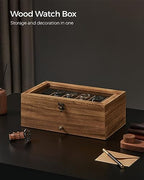 SONGMICS 12-Slot Watch Box, 2-Tier Watch Display Case with Large Glass Lid, Removable Watch Pillows, Velvet Lining, Jewelry Box, Gift Idea, Rustic Walnut UJOW012K01 - color: Rustic Walnut, size: 2 Layer 12 Slot