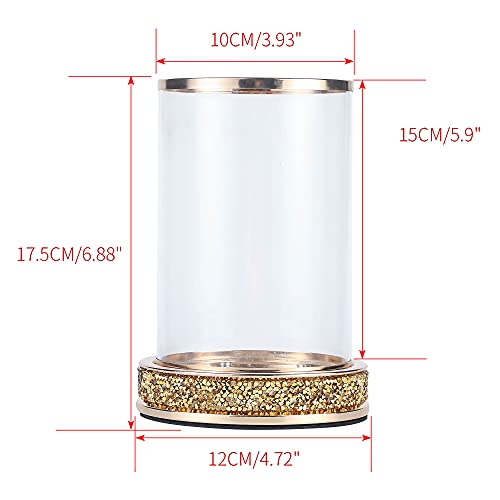 Pillar Candle Holders Set of 2,Hurricane Candle Holders,Candlesticks Holder With Glass Hurricane Lid,Metal Candle Holder For Coffee Dining Table, Wedding, Christmas, Home Decoration,Gold Candle Holder - color: Gold Rhinestone
