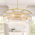 Gold Chandeliers 8 Lights Modern Glass Chandelier Lighting Round Gold Light Fixture Entryway Dining Room 23.6" - size: Small Gold (23.6" x 70")