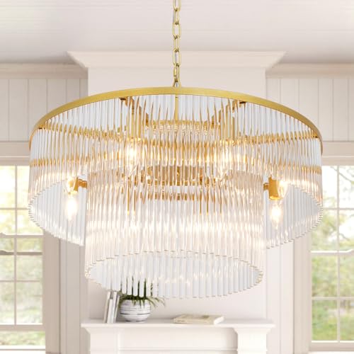 Gold Chandeliers 8 Lights Modern Glass Chandelier Lighting Round Gold Light Fixture Entryway Dining Room 23.6" - size: Small Gold (23.6" x 70")