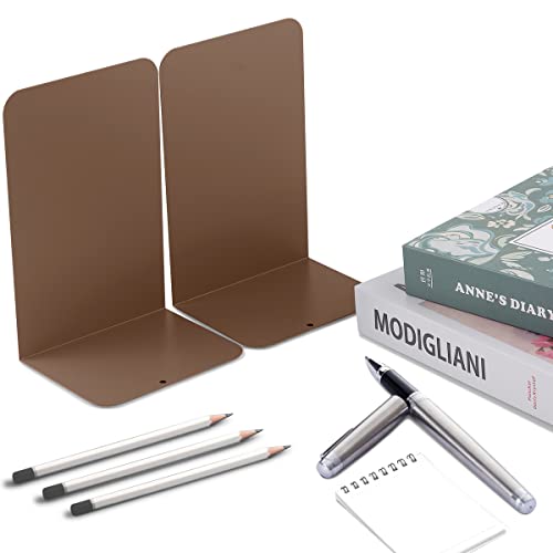 MSDADA Bookends, Book Ends for Book Shelves, Book Ends for Heavy Books,Metal Bookend Supports, Modern Minimalist Style Bookend, Brown(4Pairs/8Pcs) - color: Brown