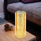 WGVI Hurricane Candle Holder Sleeve, W: 4", Ht: 10", Gold Speckled Glass Cylinder Open Both Ends, Chimney Tube Shade, 1 Piece - size: 4x10"H