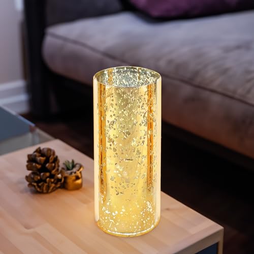 WGVI Hurricane Candle Holder Sleeve, W: 4", Ht: 10", Gold Speckled Glass Cylinder Open Both Ends, Chimney Tube Shade, 1 Piece - size: 4x10"H