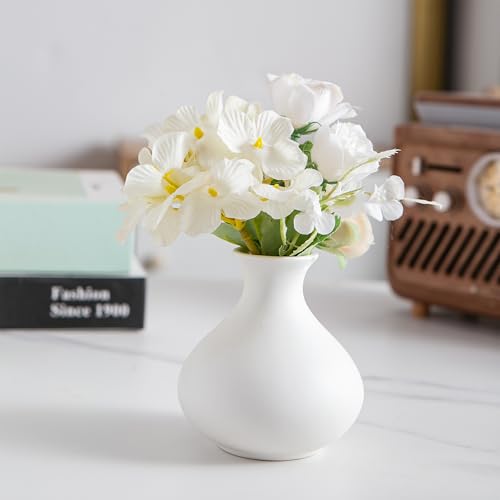 White Ceramic Bud Vase Set of 5, Mini Vases for Flowers, Decorative Small Vases for Home Decor, Boho Wedding Centerpieces, Living Room, Dining Table & Shelf Decor - color: E-small White Vase Set of 5
