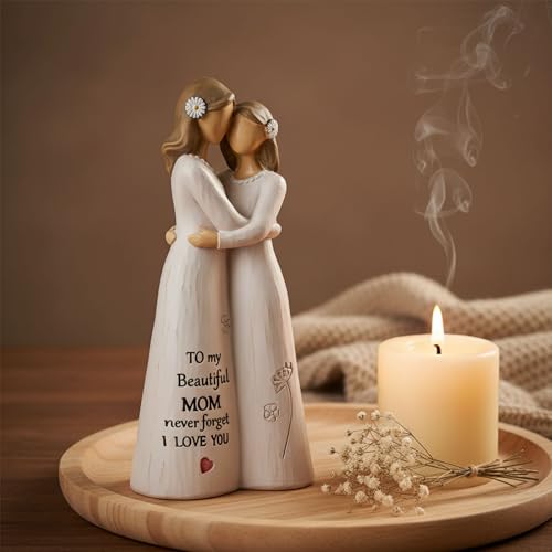 NAN ZAI NAN FANG Gifts for Mom from Daughter Mother Daughter Figurine 5.5" Resin Hand-Painted Sculpture Mothers Day Birthday Thanksgiving for Moms Home Decor Figurines - style: Mother and Daughter Wearing Flower