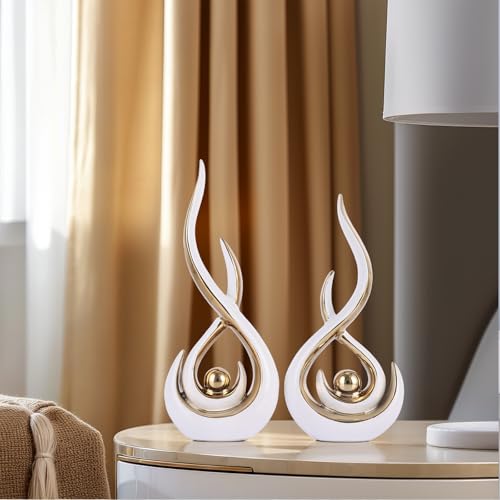 Ceramic Abstract 2 Piece Statue Set, White and Gold Home Decor Accents for Home Decor Statue Mantel Shelf Decor Unique Shelf Decor on Mantel, TV Cabinet Divider Table Top and Dining Table Centerpiece. - color: Wg