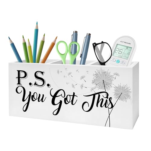 You Got This Inspirational Pencil Pen Holder for Desk, Dandelion Floral Motivational Wooden Pencil Holder Organizer for Home Office Desk Accessories, Encouragement Gifts for Women - color: Color-Desk accessories white 06
