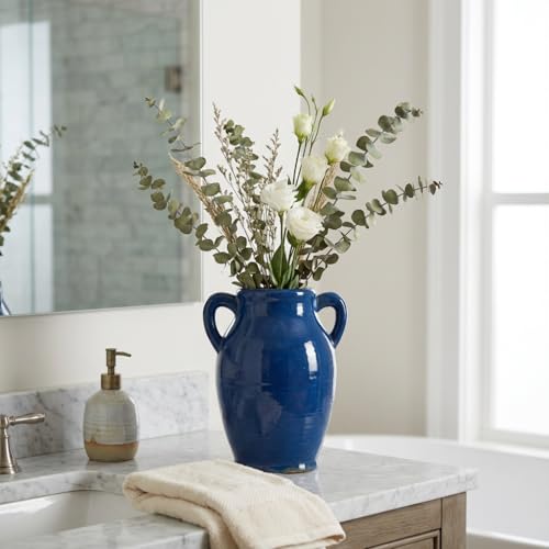 Sunddo Blue Ceramic Vase for Pampas Grass, 8 Inch Modern Decorative Vase with 2 Handles, Blue Centerpiece for Living Room Dining Entryway Living Table Farmhouse Office Decor - color: Blue, size: 8 Inch