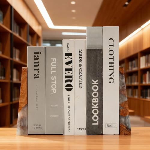 Resin Bookends Large Heavy Duty Bookends for Shelves, Unique Burl Wood Figure Book Ends for Study Office, Fancy Modern Decorative Book Supports for Bookshelf Organization (Pearlescent White) - color: Pearlescent White