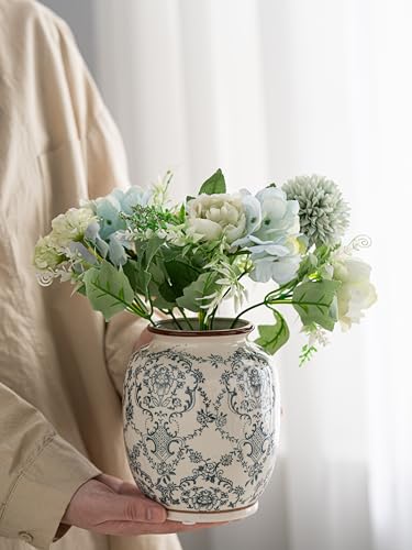 Blue and White Vase, Vintage Blue Ceramic Flower Vessel,Ceramic vases for Home Decor,Vintage Vase for Home Decor, Living Room, Shelf, Office, Rustic Table Centerpiece (Rerto-01, Small) - color: Retro-01, size: Small