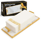 Guest Towel Holder Tray for Bathroom - Premium Marble Tray with Gold Rim - Bathroom Hand Towel Tray, The Perfect Vanity Tray for Bathroom. Ideal Valentines Day Gift. - color: Gold Rim