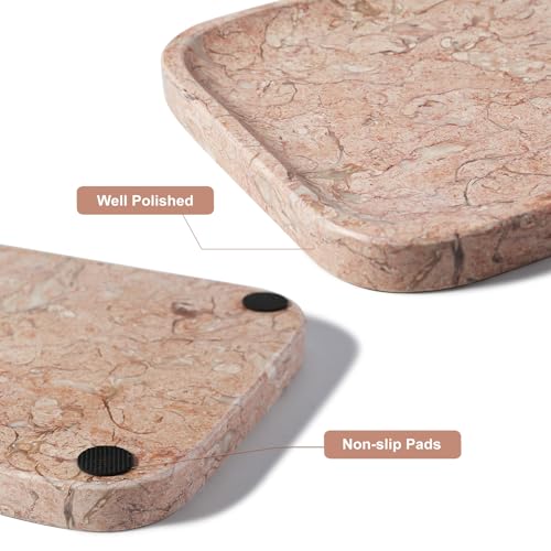 Koville Marble Tray, 12"x8" Natural Marble Vanity Tray for Countertop Bathroom Kitchen Dresser, Decorative Catchall Trays for Perfume Jewelry, Rectangular Stone Serving Tray(Pink) - color: Pink