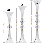 VIJIV Crystal Acrylic Trumpet Vase for Wedding Centerpieces & Home Decor - 21.7" Clear Flower Stand with Ribbed Texture, Gold Accents, Table/Floor Vase for Events, Bridal Showers & Boho Weddings - size: M/21.7 Inch Tall