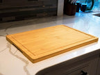 Bamboo Cutting Board for Kitchen, 18" Large Wood Charcuterie Cheese Board, Wooden Chopping Block with Side Handles and Juice Grooves - size: 18"L x 12"W