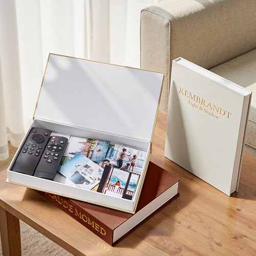 JARLINK Aesthetic Decorative Books, Set of 3 Linen Faux Books for Coffee Table, Bookshelf or Mantle Decor, Stylish Book Storage Boxes for Home Decor, Photo Organization, and Keepsake Storage, Brown - color: Brown-Beige-Apricot