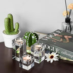 Kitcom Crystal Tealight Candle Holders Set of 3, 1.97/3.15/3.94 Inches Height, Heavy Solid Hand Cut Tealight Candlesticks Set, Table Centerpieces for Home Decor, Clear