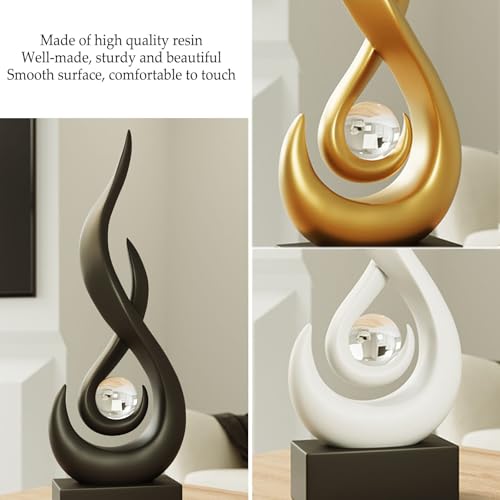 Modern Flame Sculpture Decor Flame Statue with Glass Ball Resin Abstract Art Figurines Centerpiece Sculpture for Home Decor Living Room Stand Coffee Table Office Decor (Small Gold) - color: Small Gold