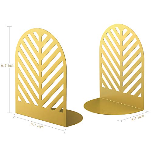 QiMing Leaf Gold Bookends for Books,1 Pair Metal Book Holders for Office Shelves Adults & Kids Gift(Gold) - color: Gold