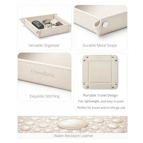 UnionBasic Valet Tray, Jewelry Tray for Rings Watches Earrings, Entryway Catchall Caddy for Coins Keys Change, Nightstand Organizer Bedside Valet Holder, Trays for Electronic Gadgets, Lychee Beige - color: Lychee Beige, size: 5.4" x 5.4" x 1.6"