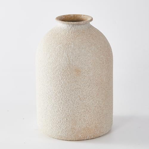 Beige Metal Vase, Textured Speckled Beige Decorative Vase, Modern Minimalist Tall Round Vase for Living Room, Bedroom, Entryway & Table Decor - color: Beige