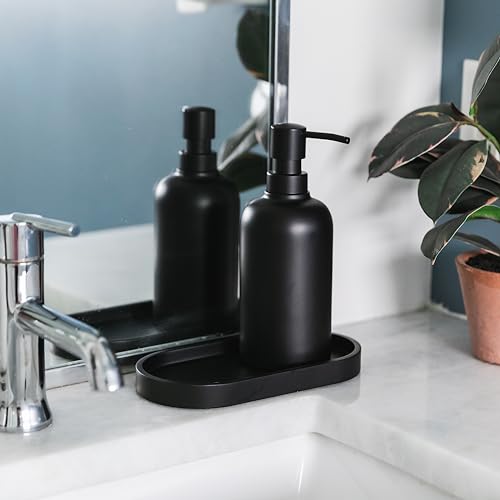 Yew Design - Matte Black Round Soap Dispenser Tray, 8” Soap and Lotion Bottle Tray Organizer Plate for Bathrooms, Kitchens, Countertops - Holds 2 Soap Dispensers - color: Matte Black, size: Soap Tray Round