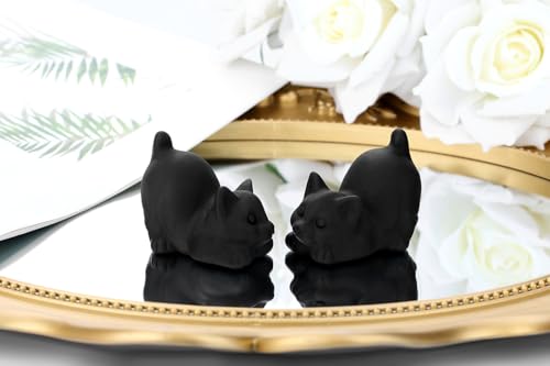 2" Black Cat Statue Obsidian Crystal Cat Decor Figurines Carved Room Decor for Desk Lazy Sculpture Handcrafted Healing Stone Natural Gemstones Spiritual Gifts for Cat Lovers - color: Black-matt Obsidian