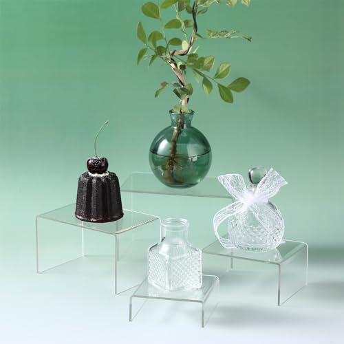 Chuangdi 20 Pcs Acrylic Display Risers, Clear Product Stand, Jewelry Display Riser Shelf Showcase Fixtures for Figure Dessert Cupcake Candy Action Showcase(Large Set) - color: Clear, size: Large Set