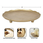 Kate and Laurel Alessia Modern Decorative Scalloped Round Footed Metal Tray; 16 Inch Diameter; Gold; Food-Safe Cast Aluminum Pedestal Transitional Tray with Rough Texture and Deckled Edge - color: Gold