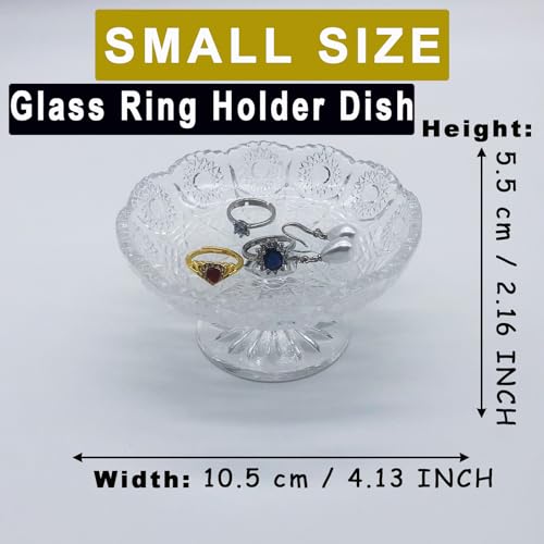 Small Flower Ring Dish Jewelry Tray, Glass Jewelry Dish, Crystal Ring Holder Jewelry Plate Dish, Nightstand Decor Clear Jewelry Bowl Dish for Earrings,Vanity Decorative Tray Trinket Dish Gift