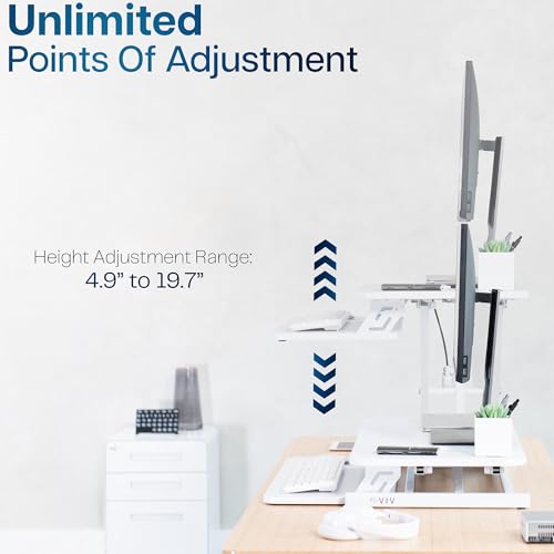 VIVO Desk Converter 32 inch Height Adjustable, MDF Wood Sit to Stand Riser, White, DESK-V000SW - color: White, size: 32"