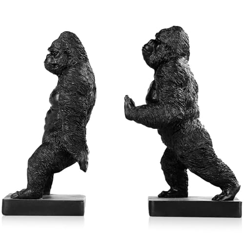 Decorative Bookends, Art Book Ends for Heavy Books, Heavy Bookends for Shelves, Vintage Non-Slip Base Book Holder, Resin Book Stopper for Home Office Decor (Black Gorilla) - color: Black Gorilla