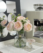 CHASMILE Lifelike Artificial Light Pink Rose Bouquet in Vase - 3D Petals & Stem Design - Table Centerpiece for Wedding, Restaurant, or Home Dining Room - color: Light Pink Simulated Rose With Vase