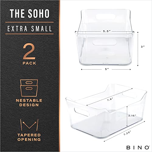 BINO | The SOHO Collection Plastic Storage Bins, X-Small - 2 Pack, Clear | Pantry and Fridge Organizer Containers, Kitchen Cabinet and Medicine Cabinet Bins - color: Clear, size: X-Small