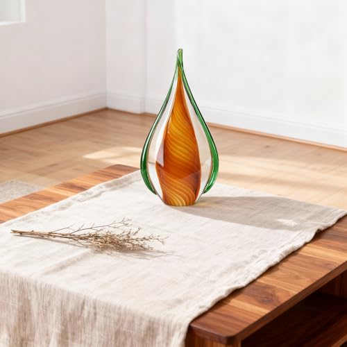 DOVDOV Blown Glass Sculpture, Green and Brown Glass Art Collectible Statue, Unique Teardrop Ornament, Suitable for Office, Bookshelf, Dressing Table, Living Room Coffee Table, or Mantelpiece Display. - color: E