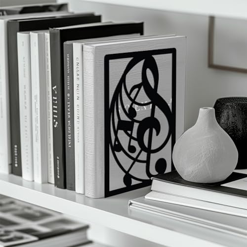 Peacoblue Metal Bookends for Shelves, Modern Decorative Heavy Duty Study Book Support Stoppers for Desk, Shelf, Room 5.3"x4.3"x7.9" Cast Iron Simple Tall Bookends to Hold Books, 1 Pair (Musical Note) - color: Musical Note