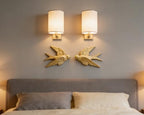 AMOIENSIS Bird Wall Sculpture Art, (Set of 2) 4¾ inch Resin Gold Bird 3D Sculpted Floating Hanging Wall Sculpture Decoration - color: Gold