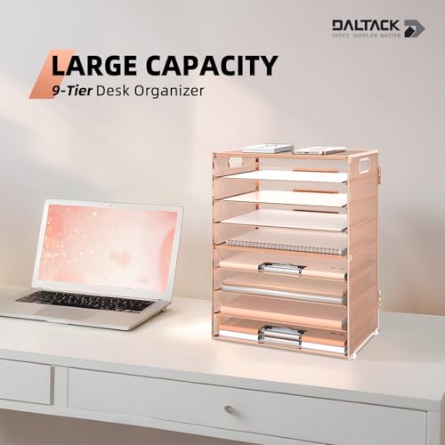 DALTACK 9-Tier Paper Organizer for Desk, Mesh Letter Tray Desk Organizer with Handles, Space-Saving File Organizer for Office Home School, Gold Rose - color: Desk Organizer Gold Rose
