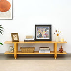Bamboo TV Stand for TVs up to 65", Accent Entertainment Center with Storage, Media Console Table with Shelf, Modern TV Stand for Living Room, Bedroom, 55"(L), Burlywood - color: Burlywood