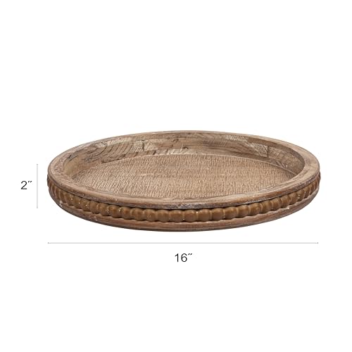 Whitewashed Round Decorative Wood Tray - color: Natural, style: Tray