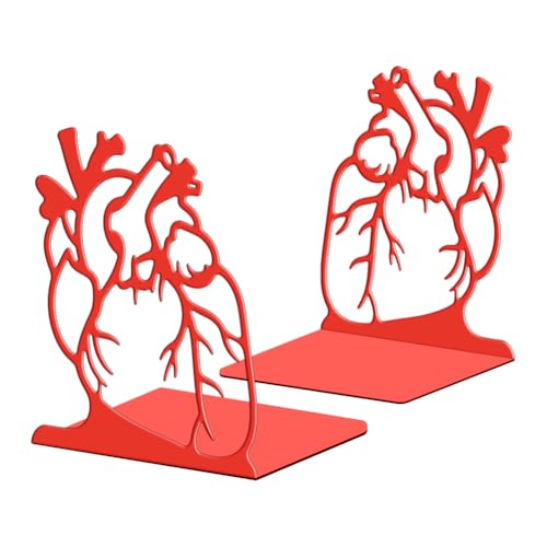 Peacoblue Metal Bookends for Shelves, Modern Decorative Heavy Duty Study Book Ends Stoppers for Office, Desk, Shelf, Room 5.3"x4.3"x5.9" Cast Iron Simple Tall Bookends 1 Pair (Realistic Human Heart) - style: Realistic Human Heart