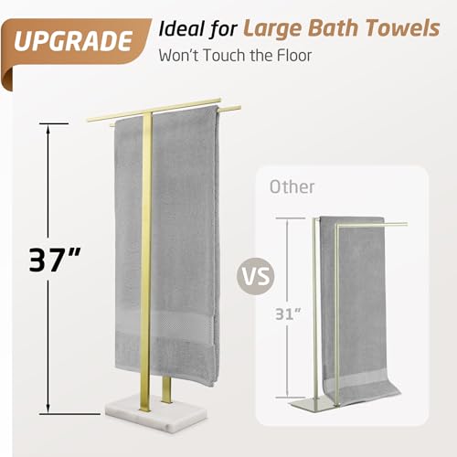 KES Standing Towel Rack with Marble Base, 37" H (Equal Height) Gold Towel Rack for Bathroom Floor, Towel Rack Stand Fits Large Bath Towel, 18/8 Stainless Steel, BTH229-BZ - color: Gold, size: 37" H (Equal-height)