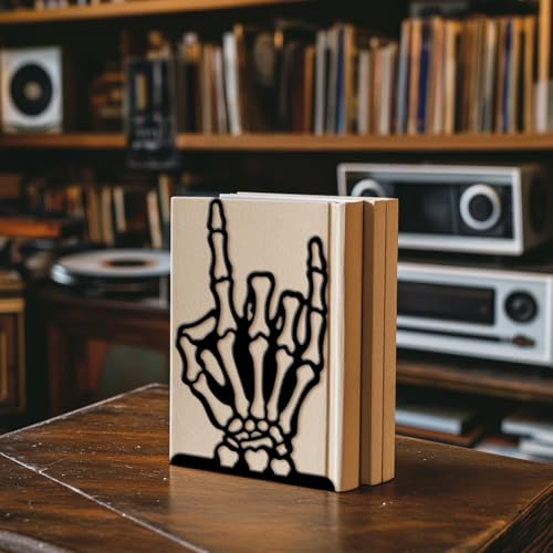 Peacoblue Metal Bookends for Shelves, Modern Decorative Heavy Duty Study Book Ends Stoppers for Office, Desk, Shelf, Room 5.3"x4.3"x7.9" Cast Iron Simple Tall Bookends 1 Pair (Skeleton Hand) - style: Skeleton Hand