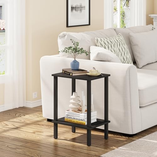 TUTOTAK End Table, Side Table, Nightstand, 2-Tier Storage Shelf, Sofa Side Table for Small Space, Living Room, Bed Room Black TB01BK034 - color: Black