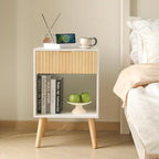 Fultyle Night Stand with Charger Station, Modern Wood Nightstand with Drawer and Outlet, Fluted Bedside Table End Table with Solid Wood Legs for Bedroom, Living Room, Office (White Oak) - color: White Oak With Charging Station