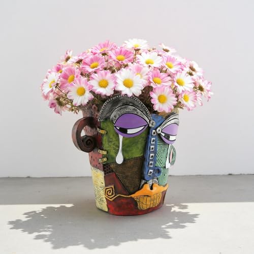 Picasso Abstract Face Flower Pot,Unique Resin Crafted Planter with Drainage Holes,Interesting Colorful Planter with Human face,for Indoor and Outdoor Botanical Home décor (Tears) - style: Tears