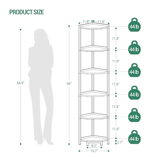 Hzuaneri Corner Shelf Stand, Corner Bookshelf, Storage Standing Shelf Unit with Metal Frame, Plant Stand, Bookcase for Living Room, Home Office, Bedroom, 6-Tier White Gold CS06003A - color: White Gold, size: 6 Tier