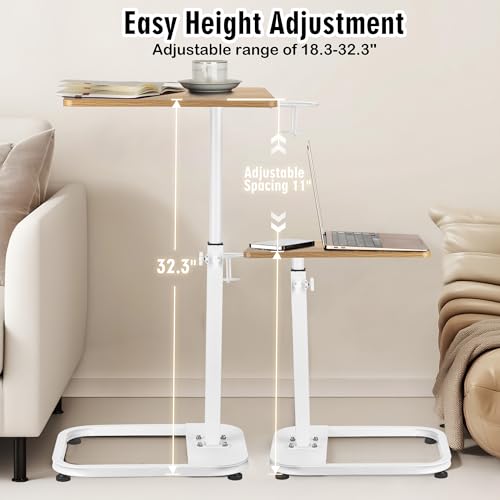 facka Adjustable C-Shaped End Table for Couch & Bed, Adjustable Height TV Tray, Stable Laptop Desk, Space-Saving Snack Side Table with Rounded Metal Corners - color: Natural Maple
